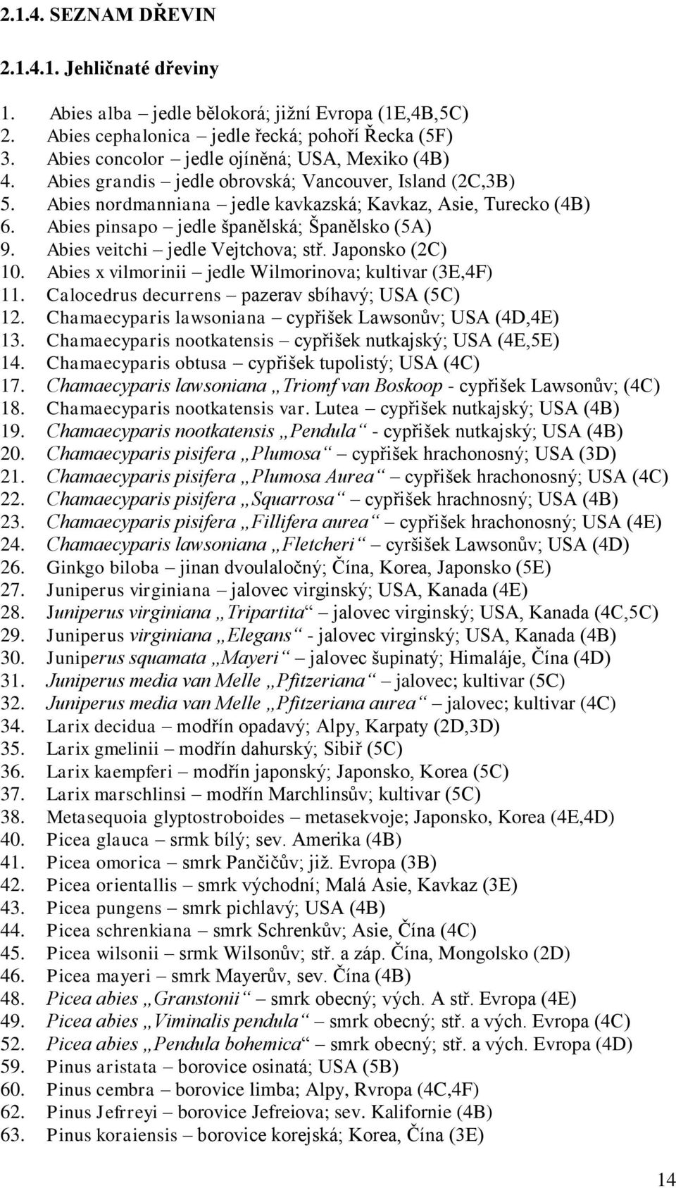 Abies pinsapo jedle španělská; Španělsko (5A) 9. Abies veitchi jedle Vejtchova; stř. Japonsko (2C) 10. Abies x vilmorinii jedle Wilmorinova; kultivar (3E,4F) 11.