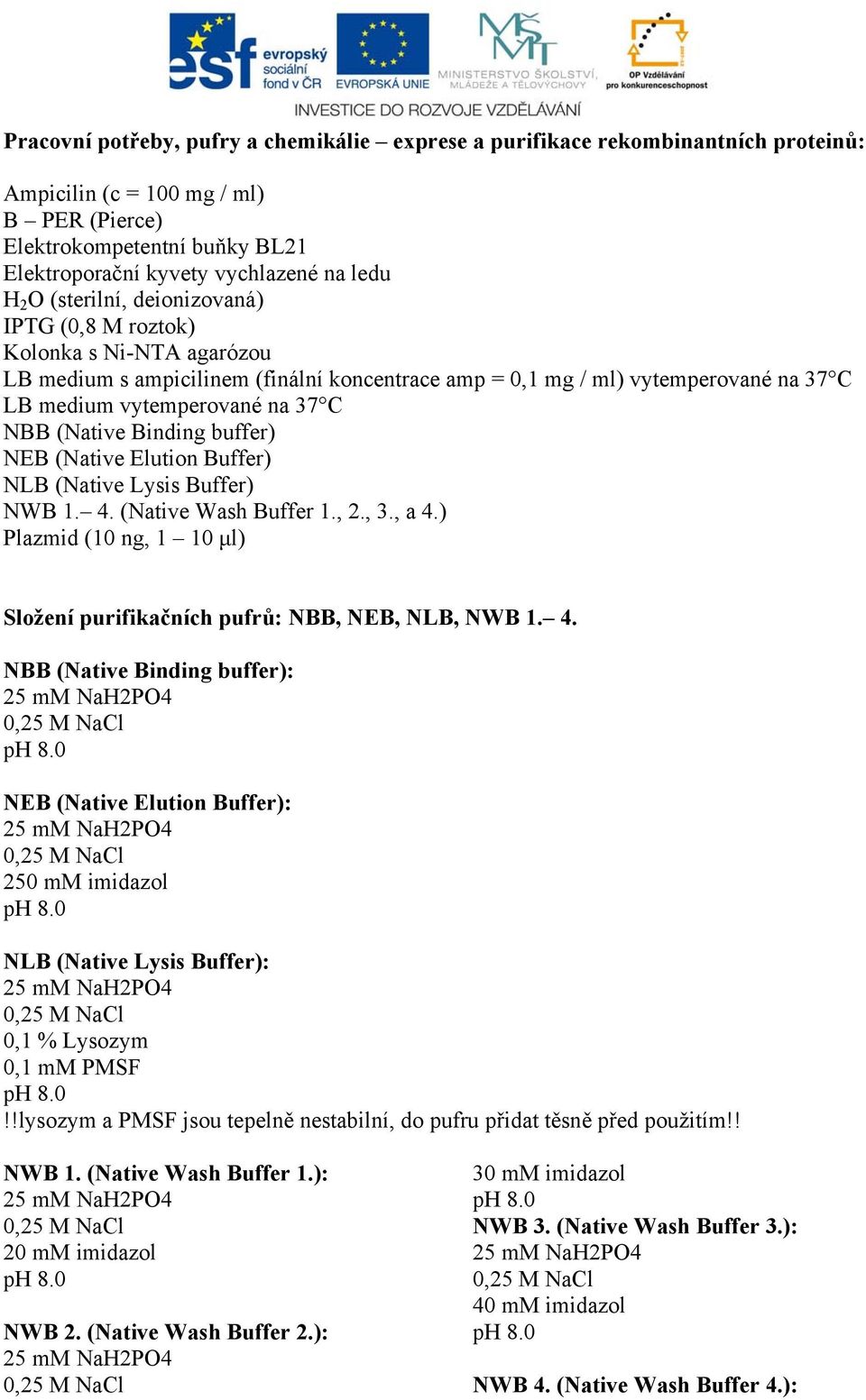 (Native Binding buffer) NEB (Native Elution Buffer) NLB (Native Lysis Buffer) NWB 1. 4. (Native Wash Buffer 1., 2., 3., a 4.