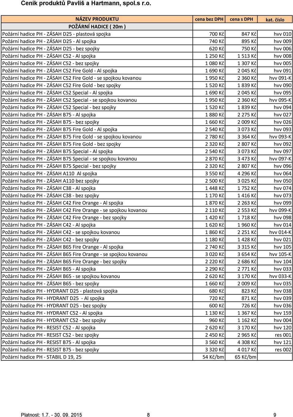 bez spojky Požární hadice PH - ZÁSAH C52 Special - Al spojka Požární hadice PH - ZÁSAH C52 Special - se spojkou kovanou Požární hadice PH - ZÁSAH C52 Special - bez spojky Požární hadice PH - ZÁSAH