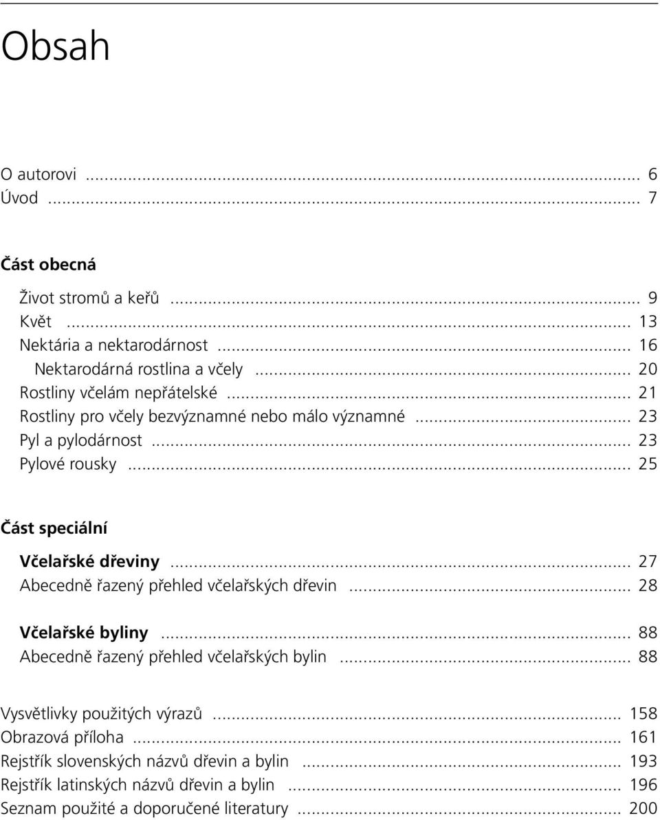 .. 23 Pylvé rusky... 25 Část spciální Včlařské dřviny... 27 Abcdně řazný přhld včlařských dřvin... 28 Včlařské byliny... 88 Abcdně řazný přhld včlařských bylin.