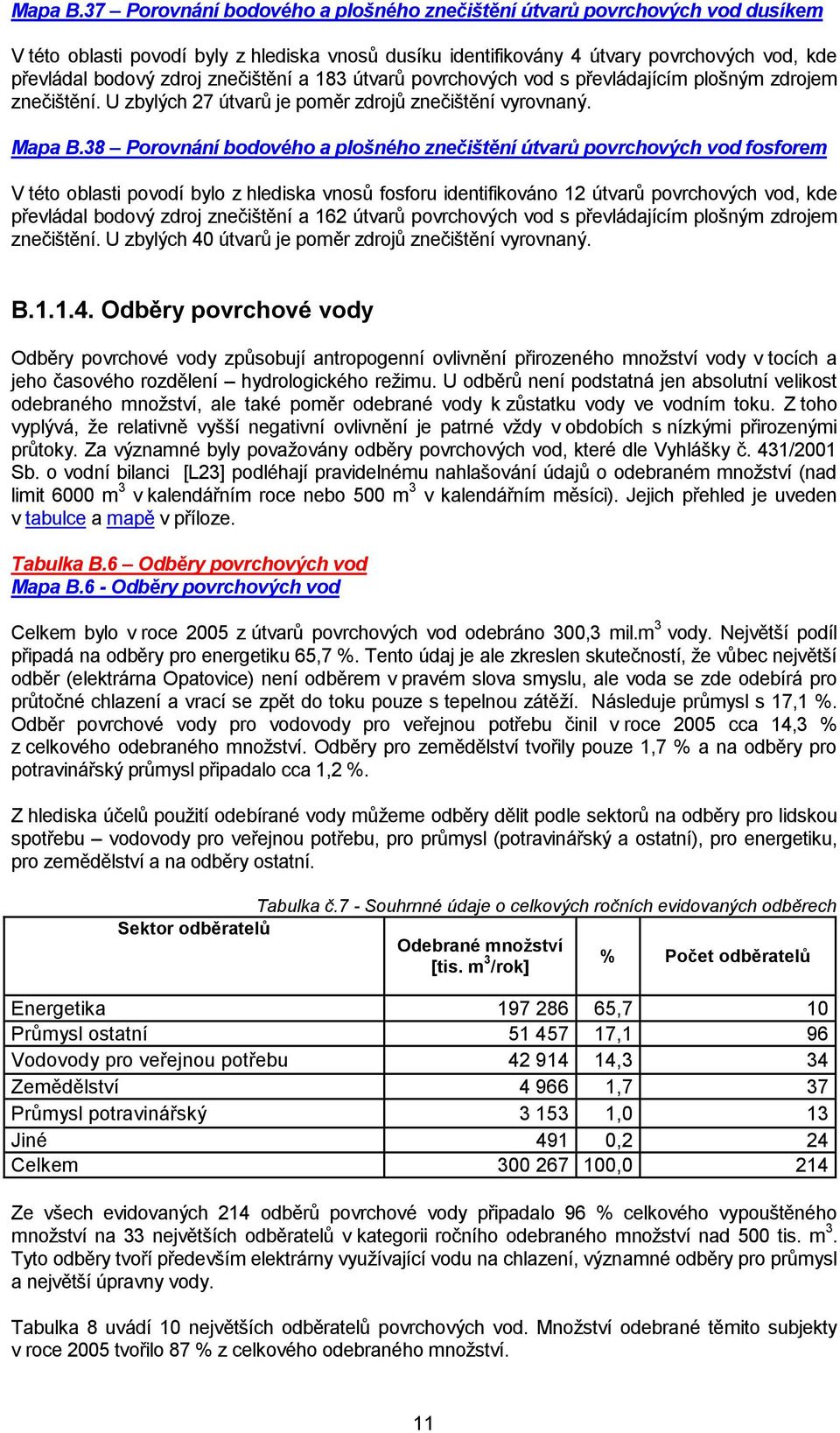 znečištění a 183 útvarů povrchových vod s převládajícím plošným zdrojem znečištění. U zbylých 27 útvarů je poměr zdrojů znečištění vyrovnaný.