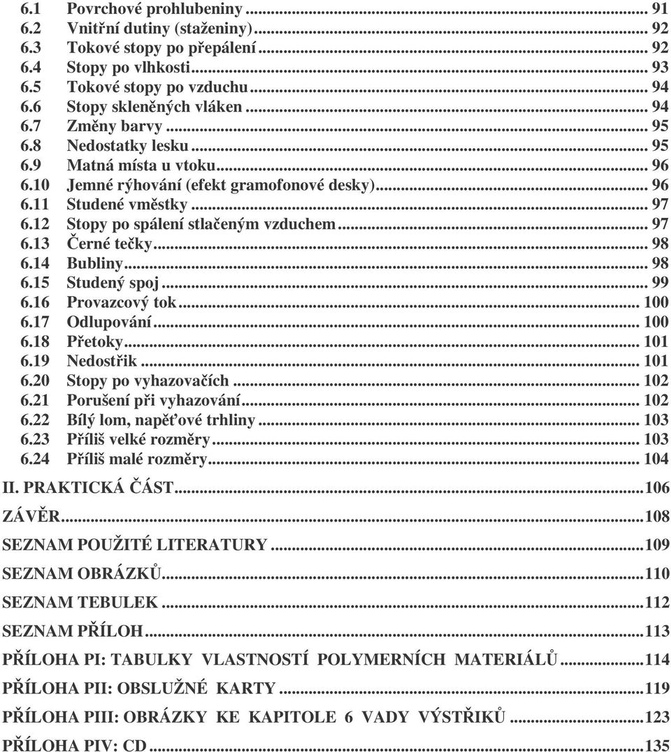 .. 98 6.14 Bubliny... 98 6.15 Studený spoj... 99 6.16 Provazcový tok... 100 6.17 Odlupování... 100 6.18 Petoky... 101 6.19 Nedostik... 101 6.20 Stopy po vyhazovaích... 102 6.21 Porušení pi vyhazování.