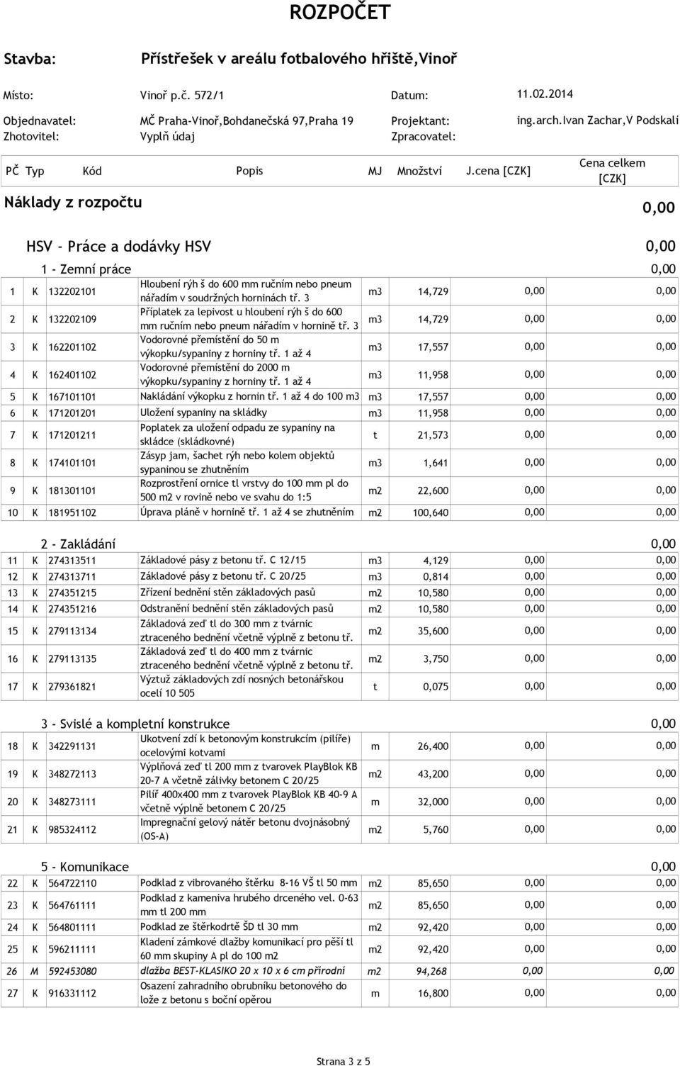 3 m3 14,729 2 132202109 Příplatek za lepivost u hloubení rýh š do 600 mm ručním nebo pneum nářadím v hornině tř. 3 m3 14,729 3 162201102 Vodorovné přemístění do 50 m výkopku/sypaniny z horniny tř.