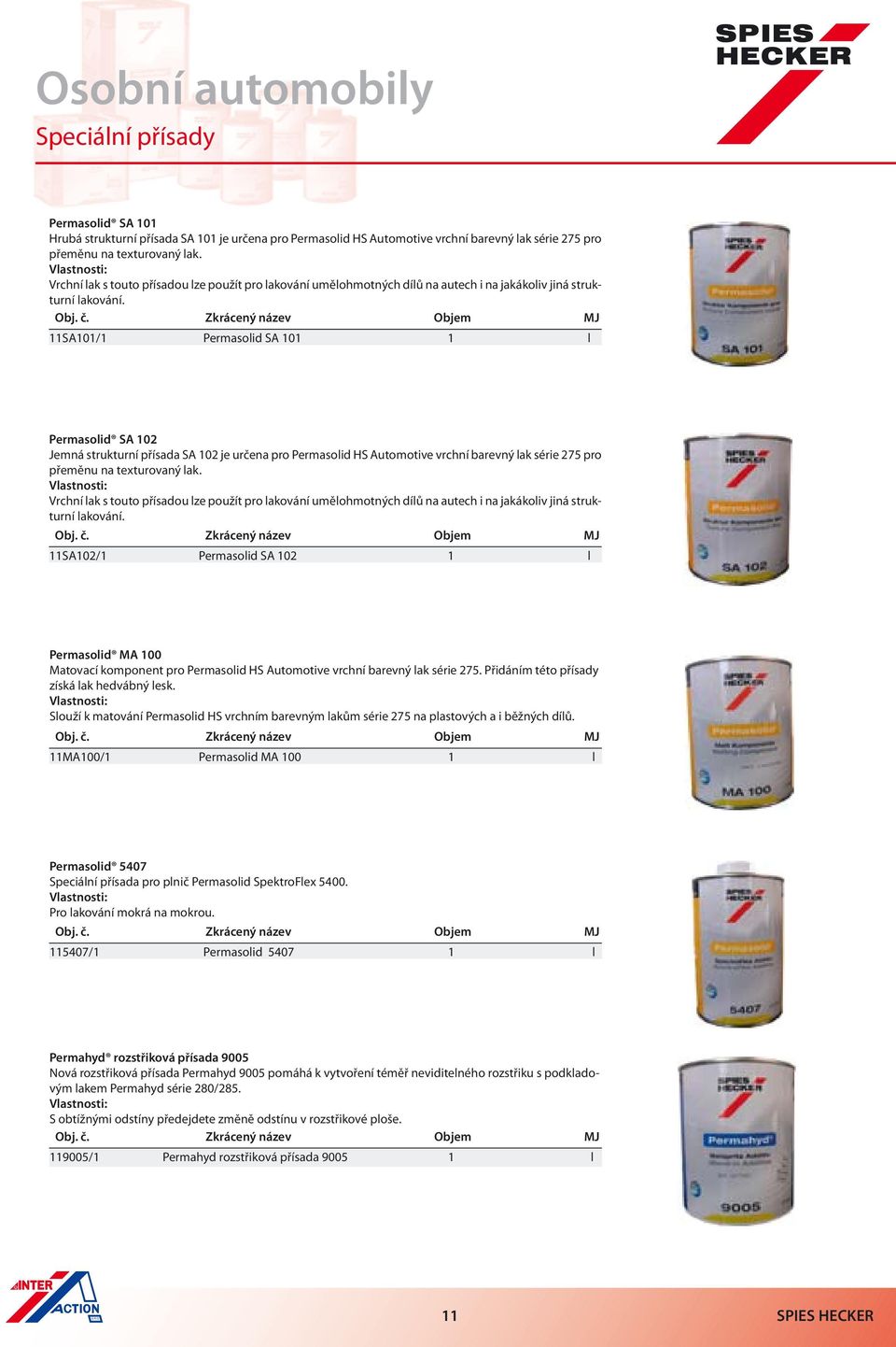 Zkrácený název Objem MJ 11SA101/1 Permasolid SA 101 1 l Permasolid SA 102 Jemná strukturní přísada SA 102 je určena pro Permasolid HS Automotive vrchní barevný lak série 275 pro přeměnu na