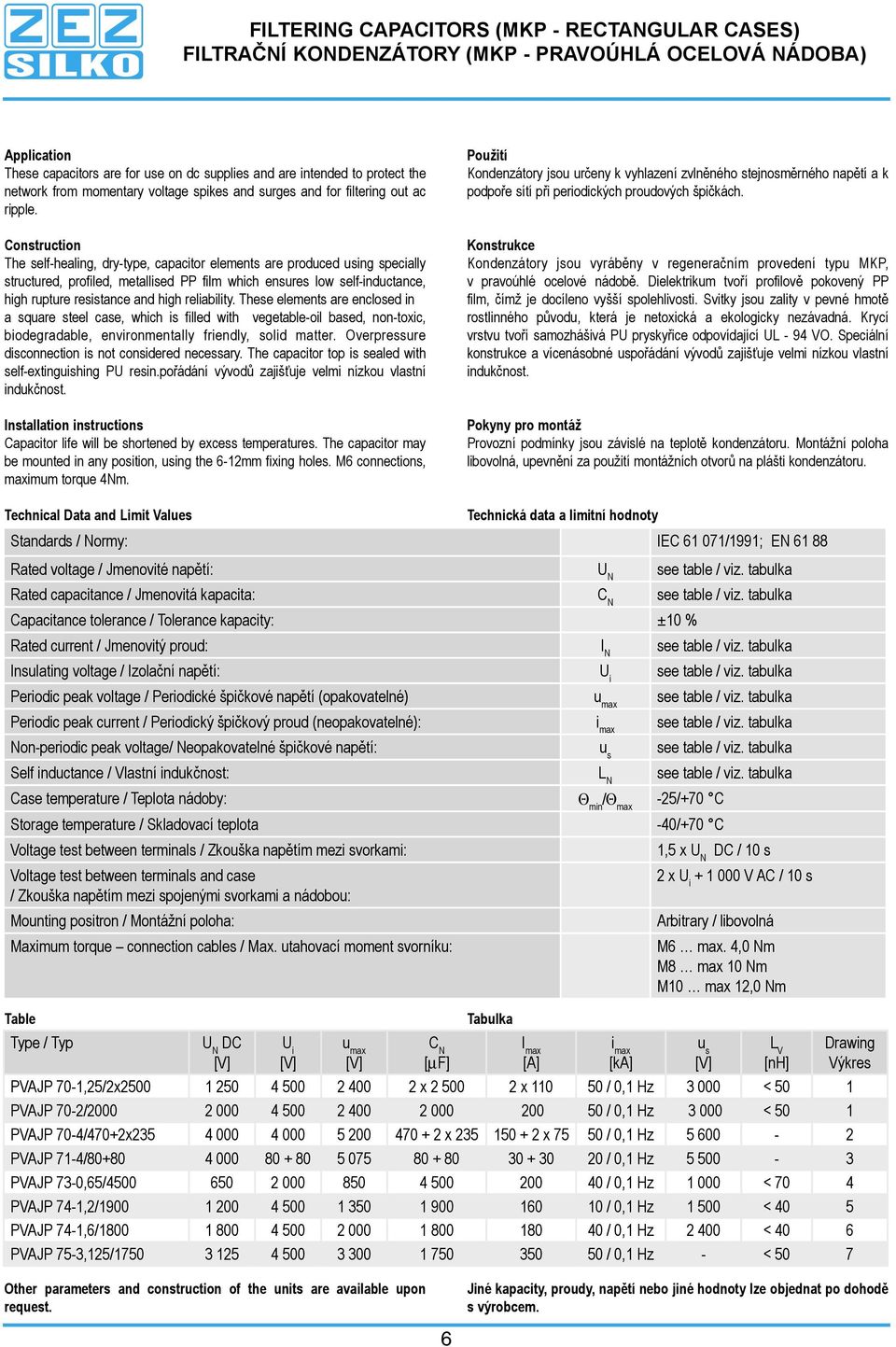 Construction The self-healing, dry-type, capacitor elements are produced using specially structured, profiled, metallised PP film which ensures low self-inductance, high rupture resistance and high