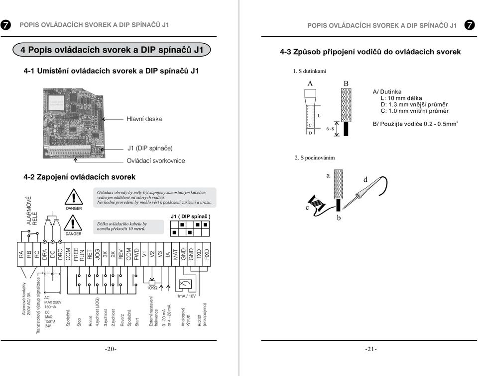 5mm 2 J (DIP spínače) Ovládací svorkovnice 2.