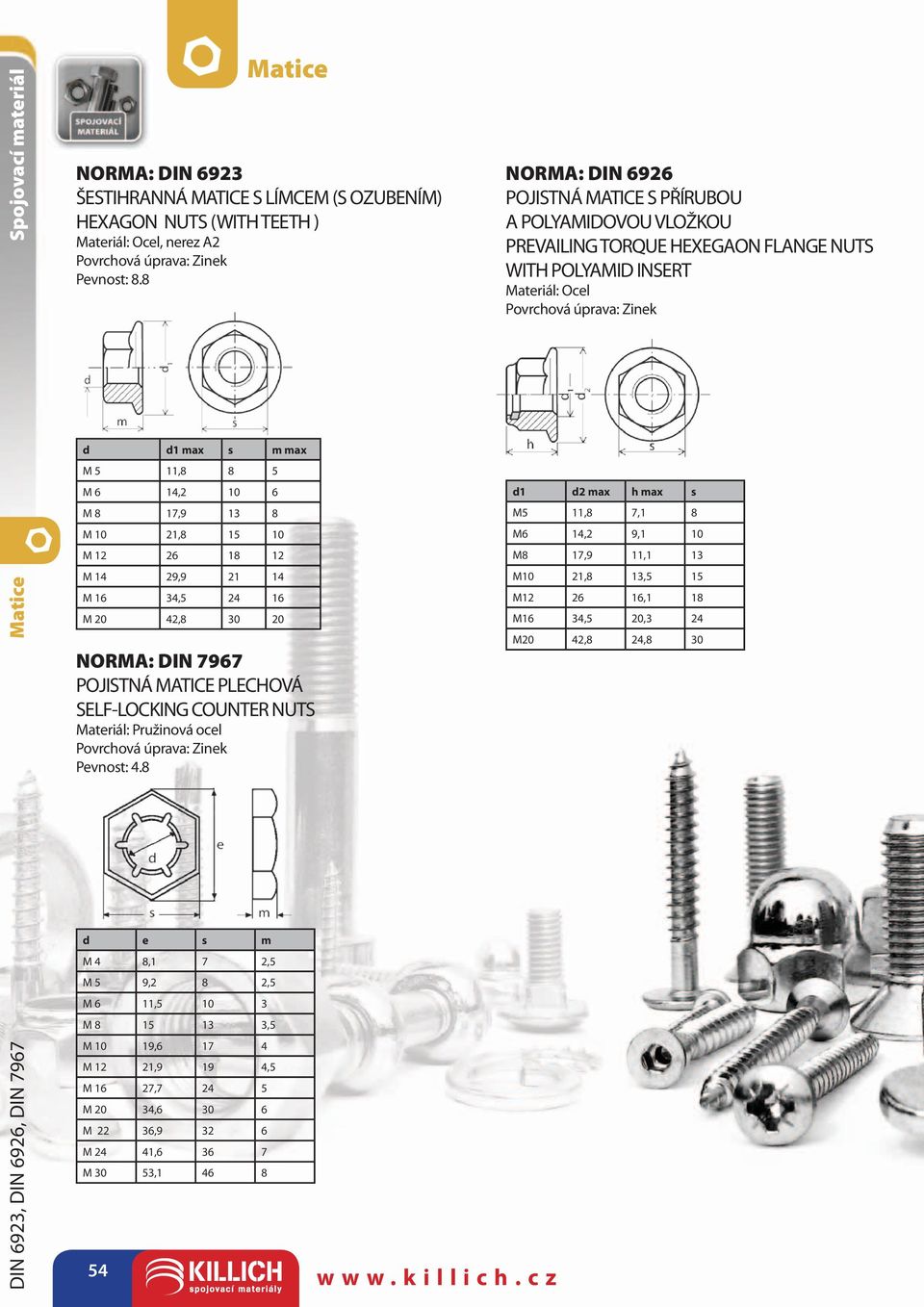 NUTS Materiál: Pružinová ocel NORMA: DIN 6926 POJISTNÁ MATICE S PŘÍRUBOU A POLYAMIDOVOU VLOŽKOU PREVAILING TORQUE HEXEGAON FLANGE NUTS WITH POLYAMID INSERT Materiál: Ocel d1 d2 ax h ax s M5 11,8 7,1