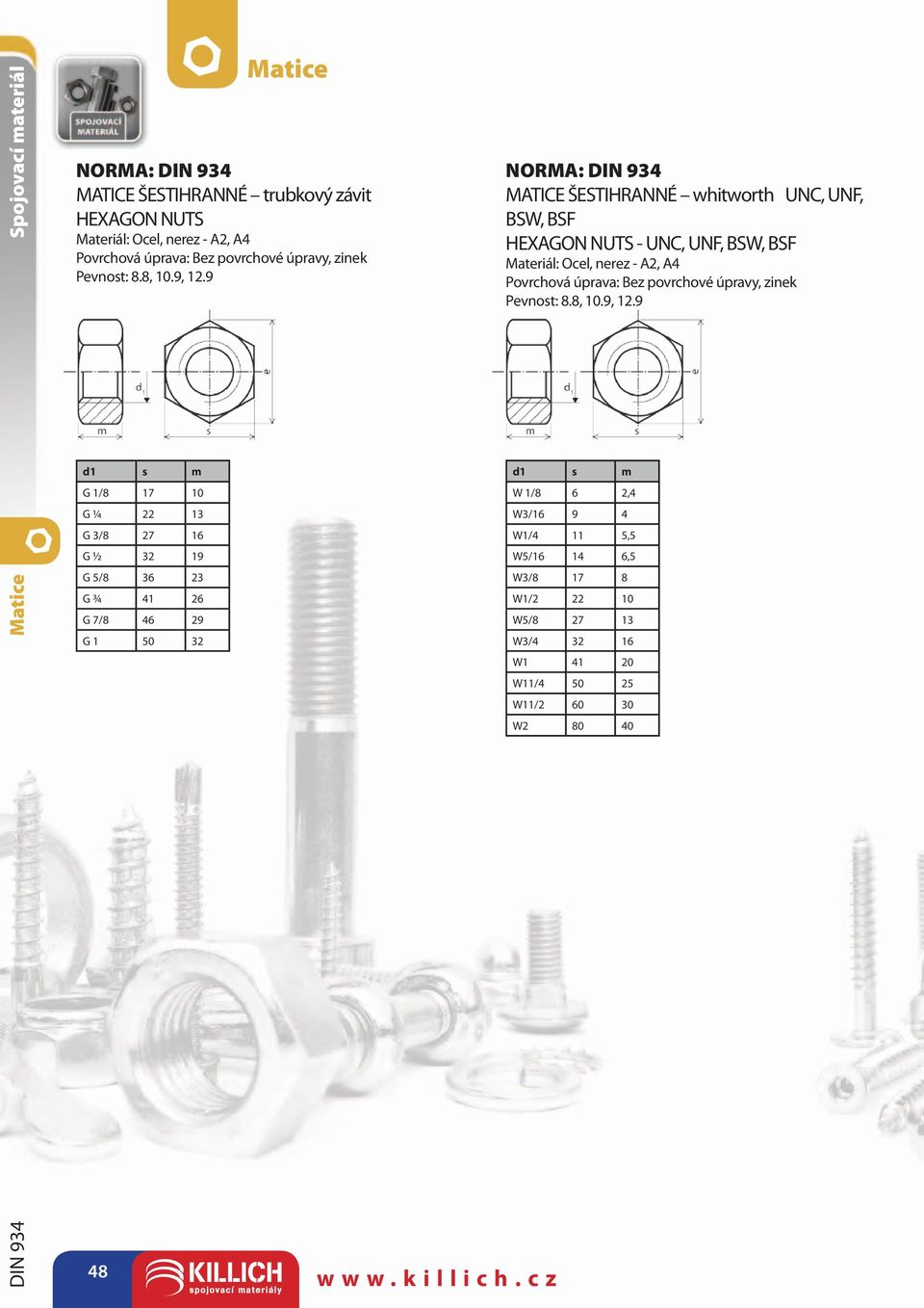 UNF, BSW, BSF HEXAGON NUTS - UNC, UNF, BSW, BSF Materiál: Ocel, nerez - A2, A4 Pevnost: 8.8, 10.9, 12.