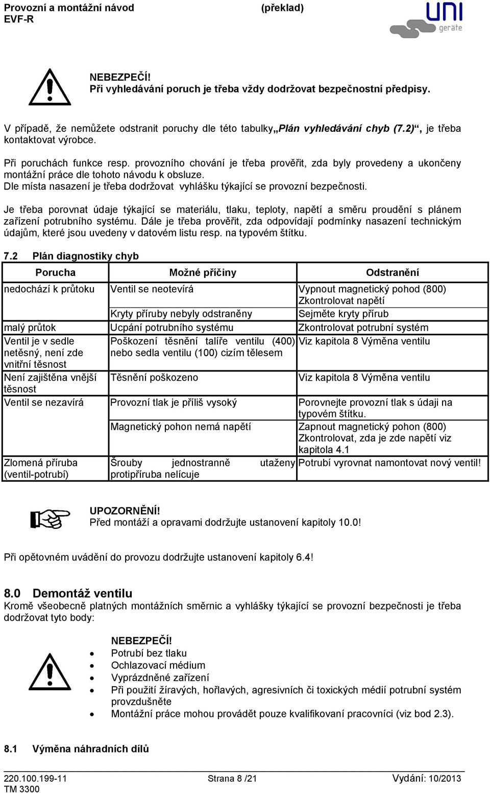 Dle místa nasazení je třeba dodržovat vyhlášku týkající se provozní bezpečnosti.