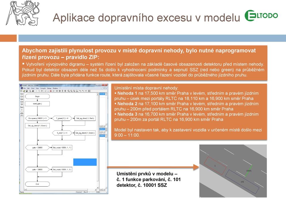 Dále byla přidána funkce route, která zajištovala včasné řazení vozidel do průběžného jízdního pruhu.