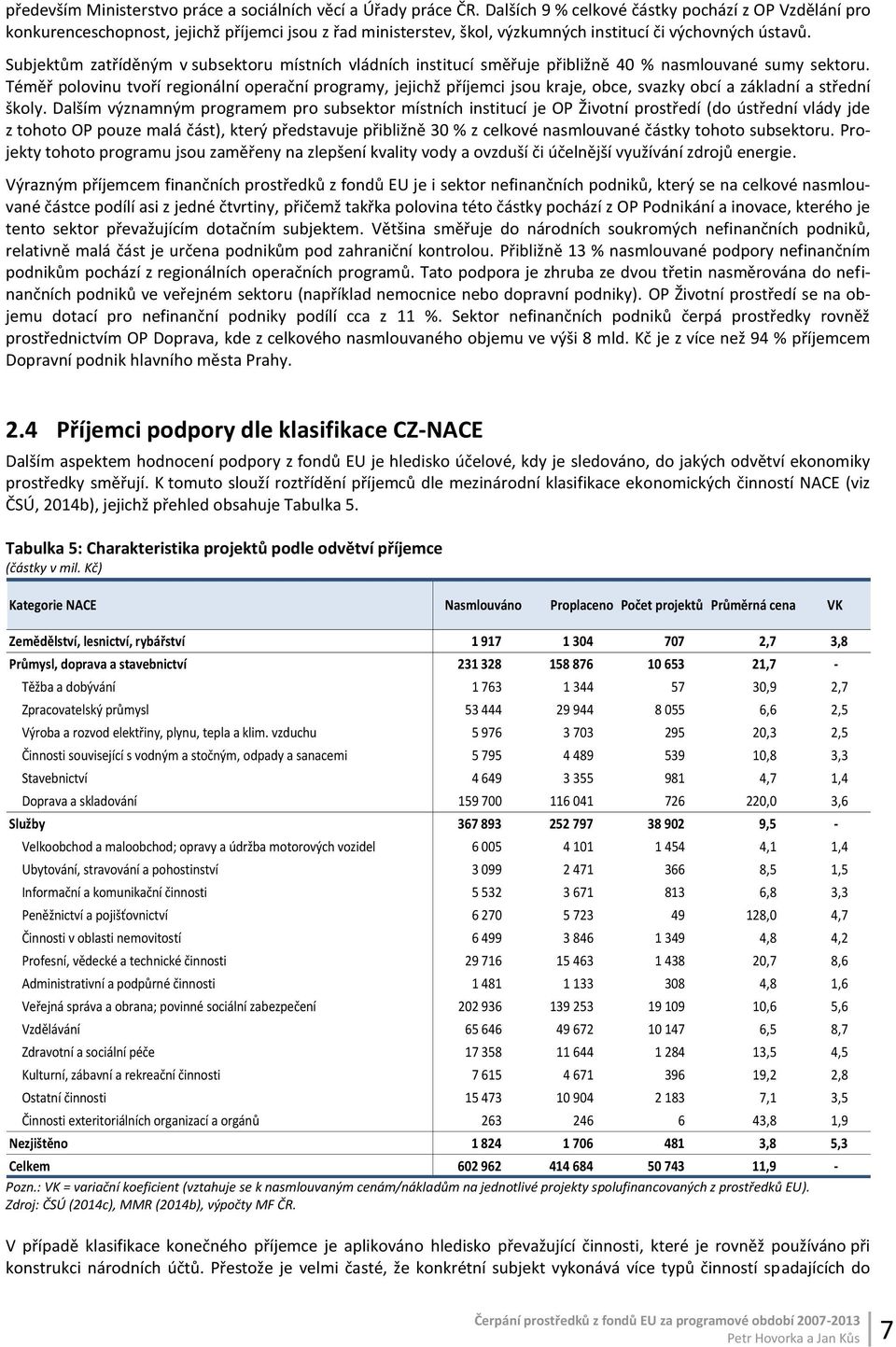 Subjektům zatříděným v subsektoru místních vládních institucí směřuje přibližně 40 % nasmlouvané sumy sektoru.