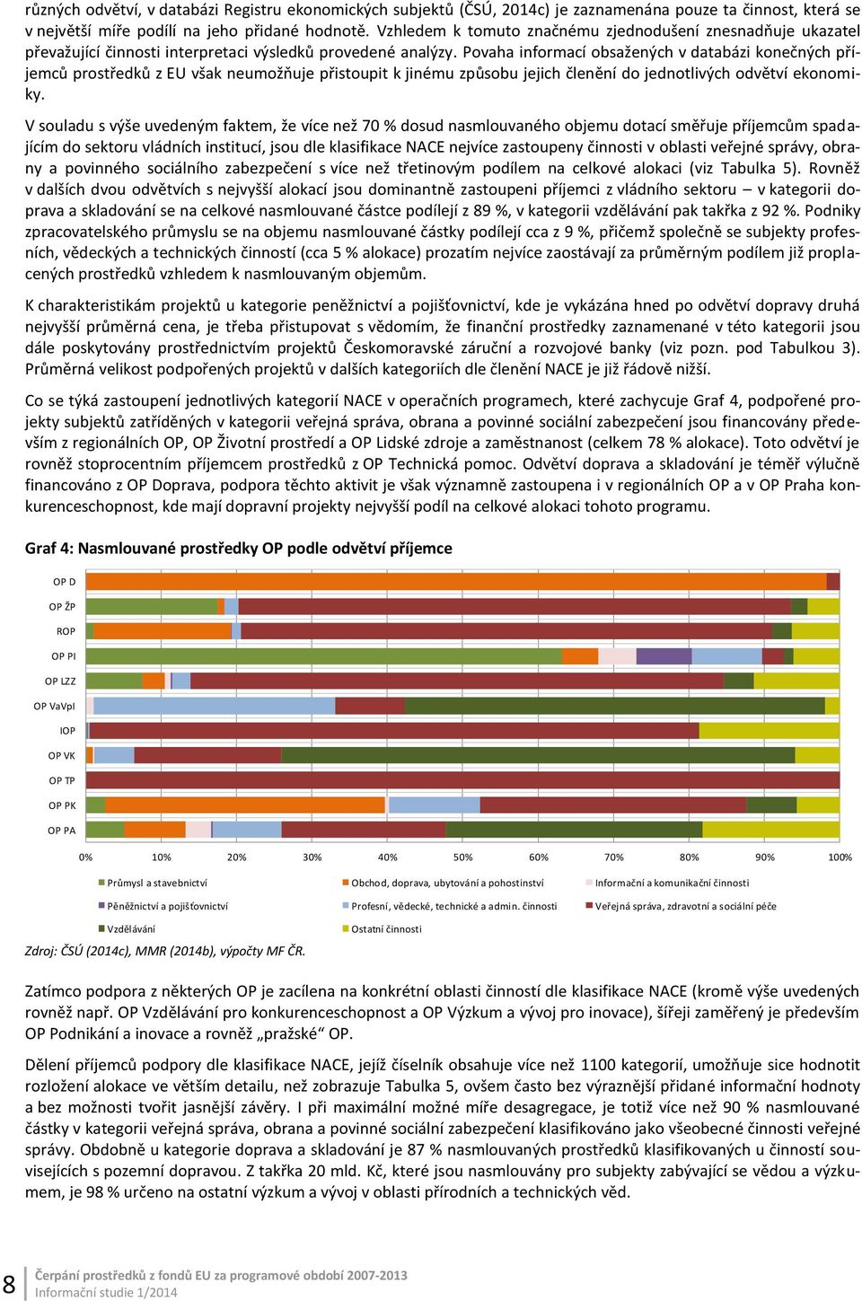 Povaha informací obsažených v databázi konečných příjemců prostředků z EU však neumožňuje přistoupit k jinému způsobu jejich členění do jednotlivých odvětví ekonomiky.