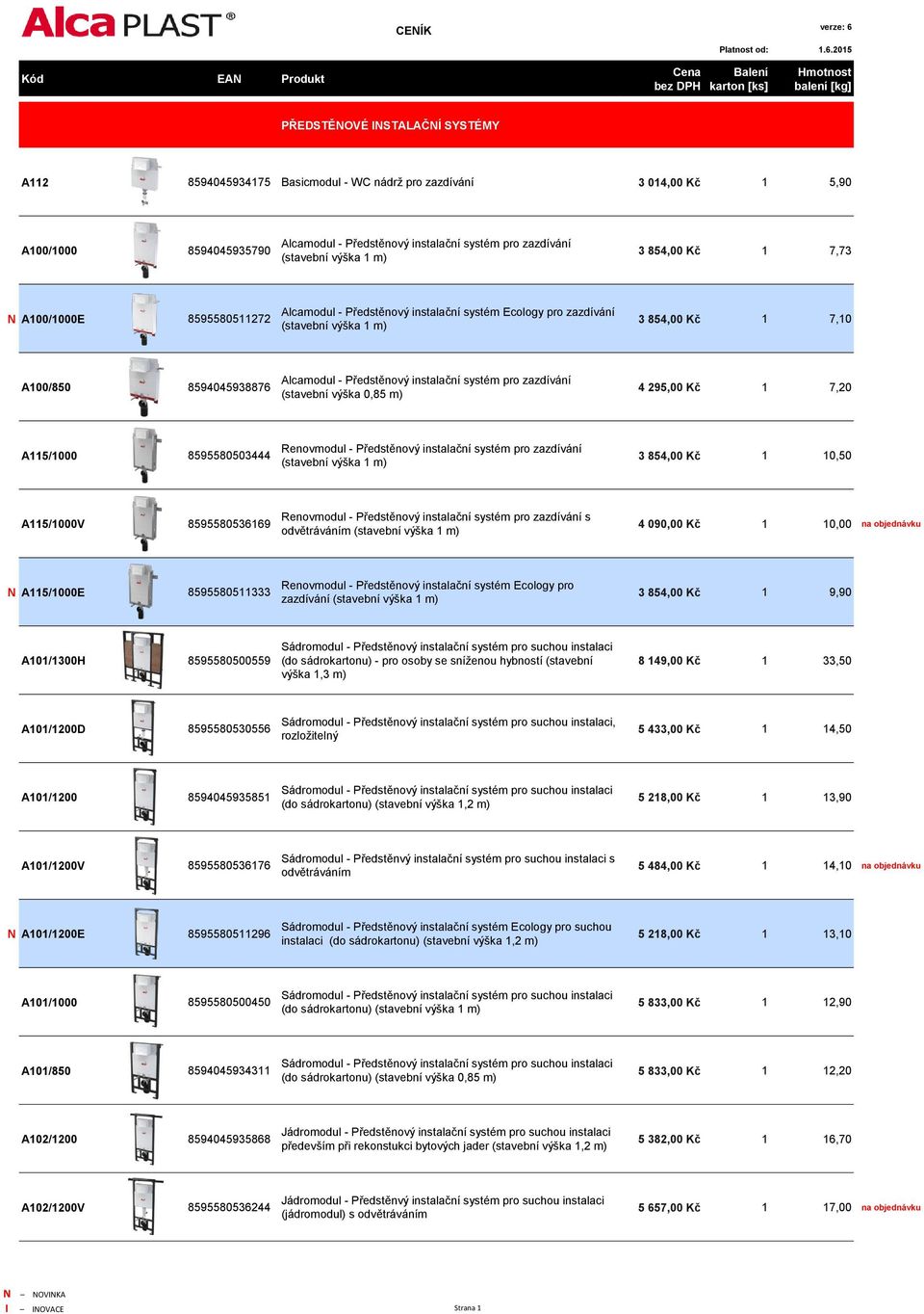 Předstěnový instalační systém pro zazdívání (stavební výška 0,85 m) 4 295,00 Kč 1 7,20 A115/1000 8595580503444 Renovmodul - Předstěnový instalační systém pro zazdívání (stavební výška 1 m) 3 854,00