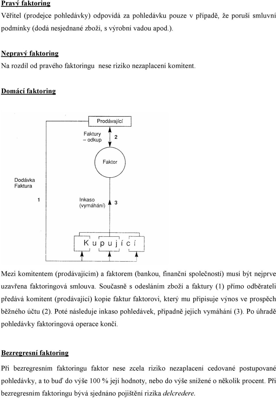 Současně s odesláním zboží a faktury (1) přímo odběrateli předává komitent (prodávající) kopie faktur faktorovi, který mu připisuje výnos ve prospěch běžného účtu (2).