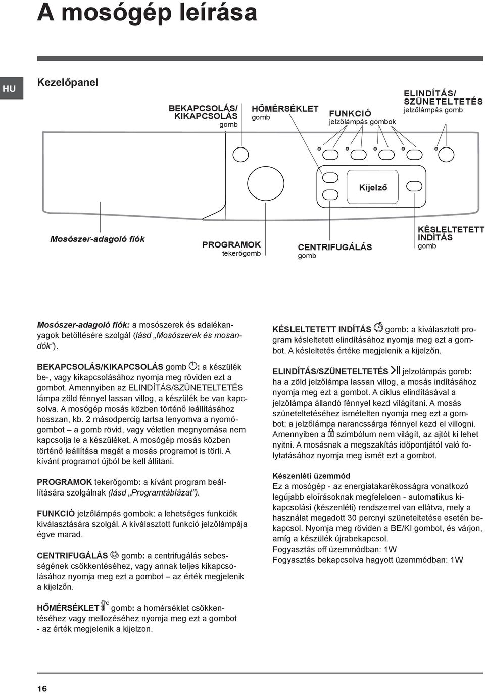 BEKAPCSOLÁS/KIKAPCSOLÁS gomb : a készülék be-, vagy kikapcsolásához nyomja meg röviden ezt a gombot.