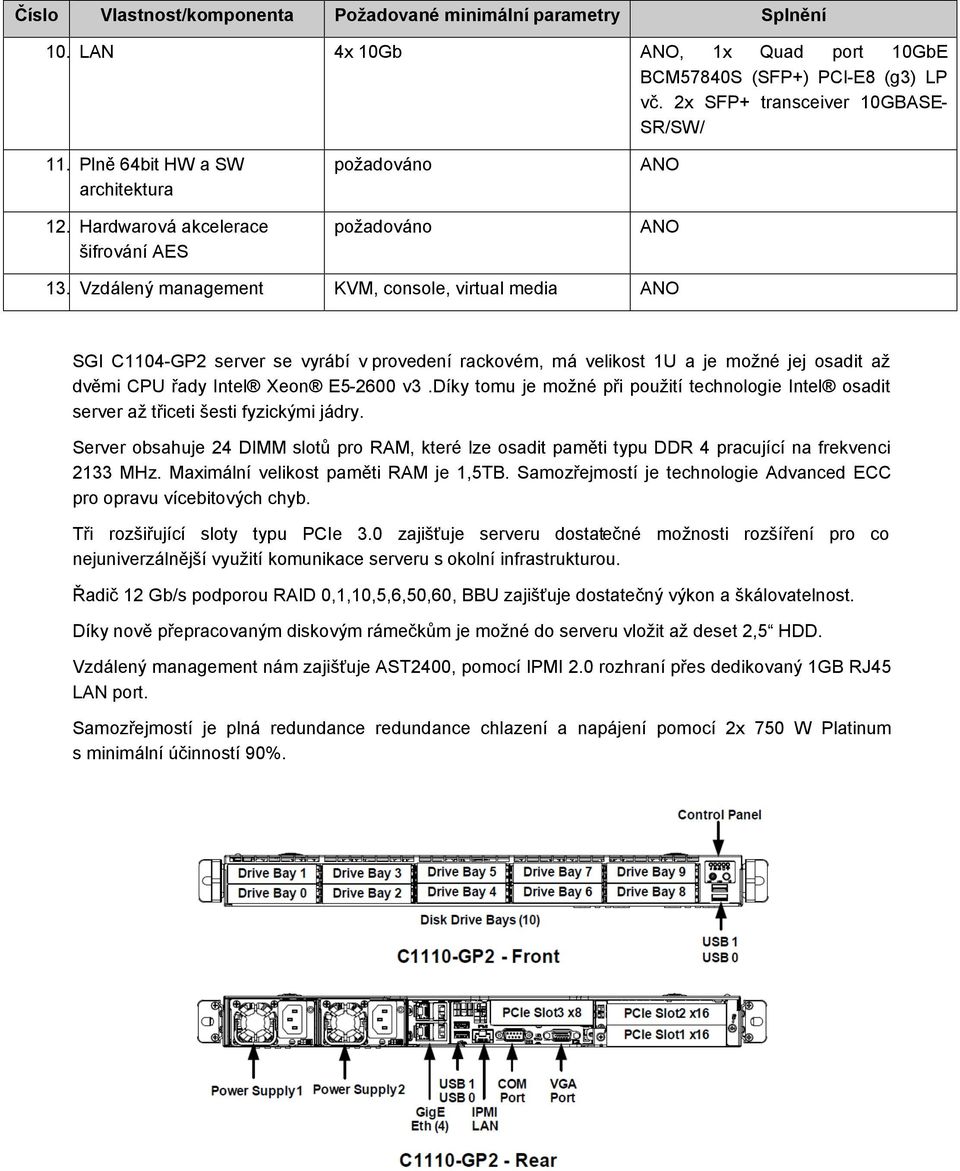 Vzdálený management KVM, console, virtual media SGI C1104-GP2 server se vyrábí v provedení rackovém, má velikost 1U a je možné jej osadit až dvěmi CPU řady Intel Xeon E5-2600 v3.