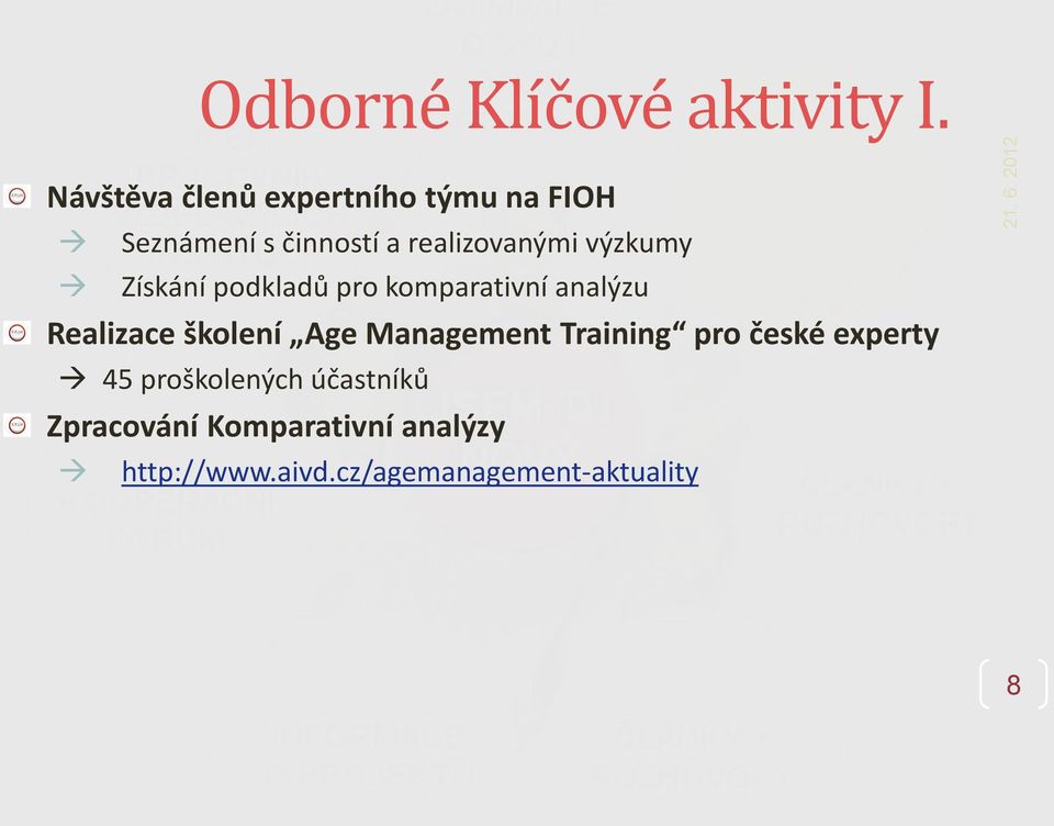 výzkumy Získání podkladů pro komparativní analýzu Realizace školení Age