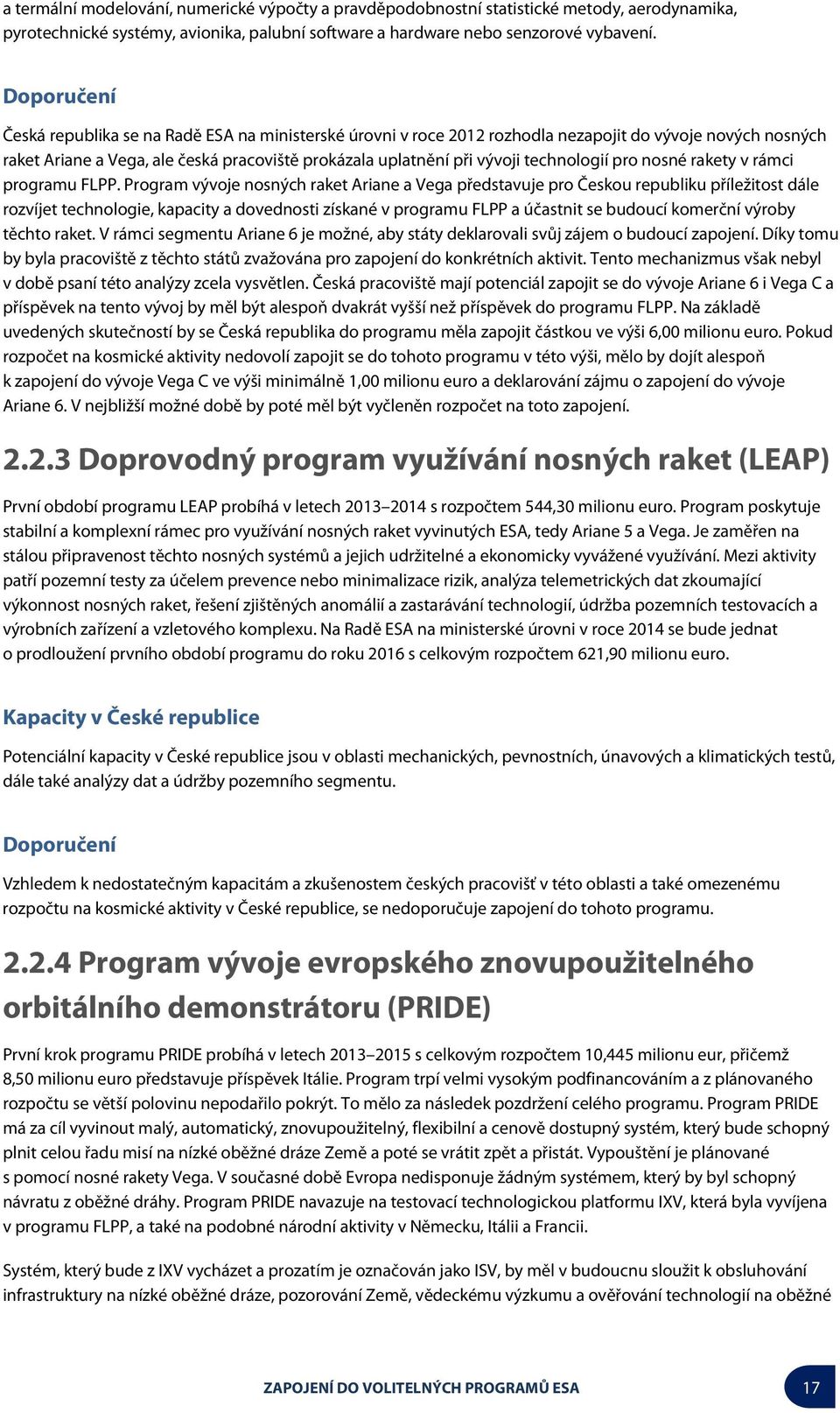 technologií pro nosné rakety v rámci programu FLPP.