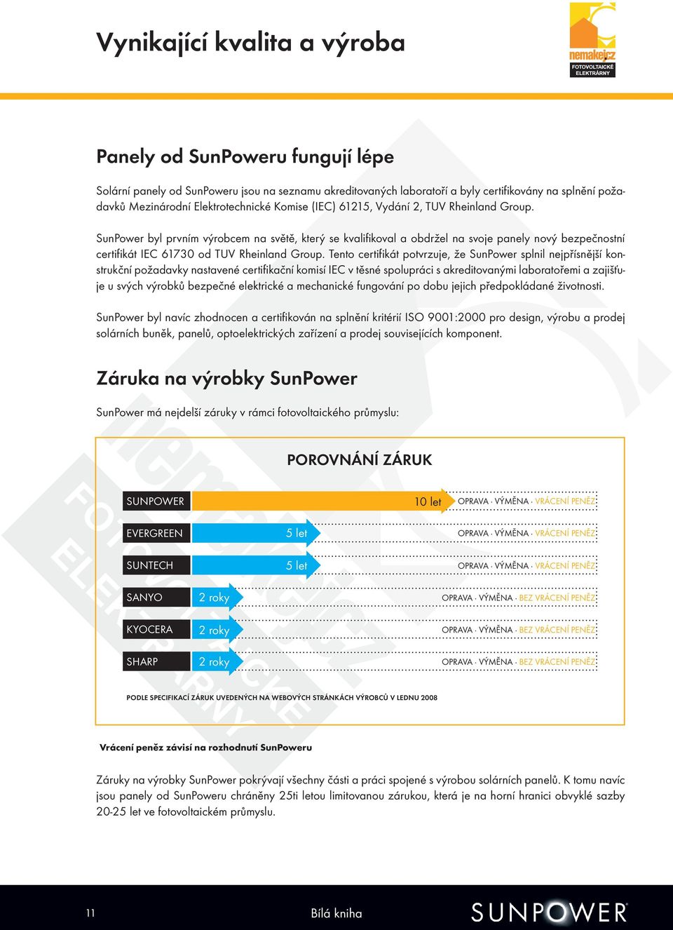 SunPower byl prvním výrobcem na světě, který se kvalifikoval a obdržel na svoje panely nový bezpečnostní certifikát IEC 61730 od TUV Rheinland Group.