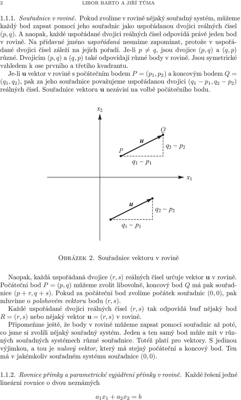 q)a(q, p) různédvojicím (p, q)a(q, p)takéodpovídajírůznébodyvrovinějsousymetrické vzhledem k ose prvního a třetího kvadrantu Je-li uvektorvroviněspočátečnímbodem P = (p 1, p 2 )akoncovýmbodem Q = (q