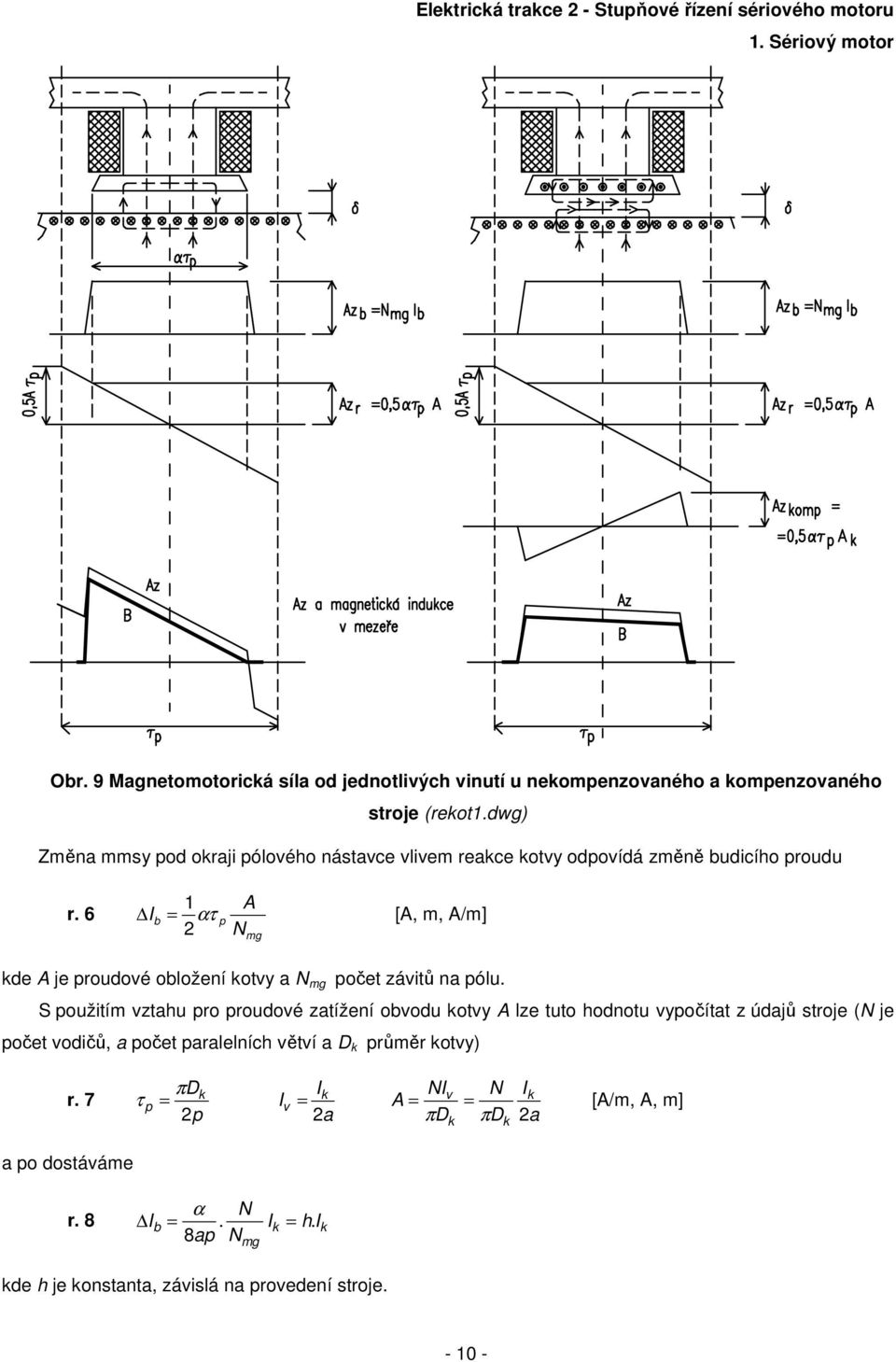 6 1 A Ib = ατ p [A, m, A/m] N mg ke A je prouové obložení kotvy a N mg počet závitů na pólu.