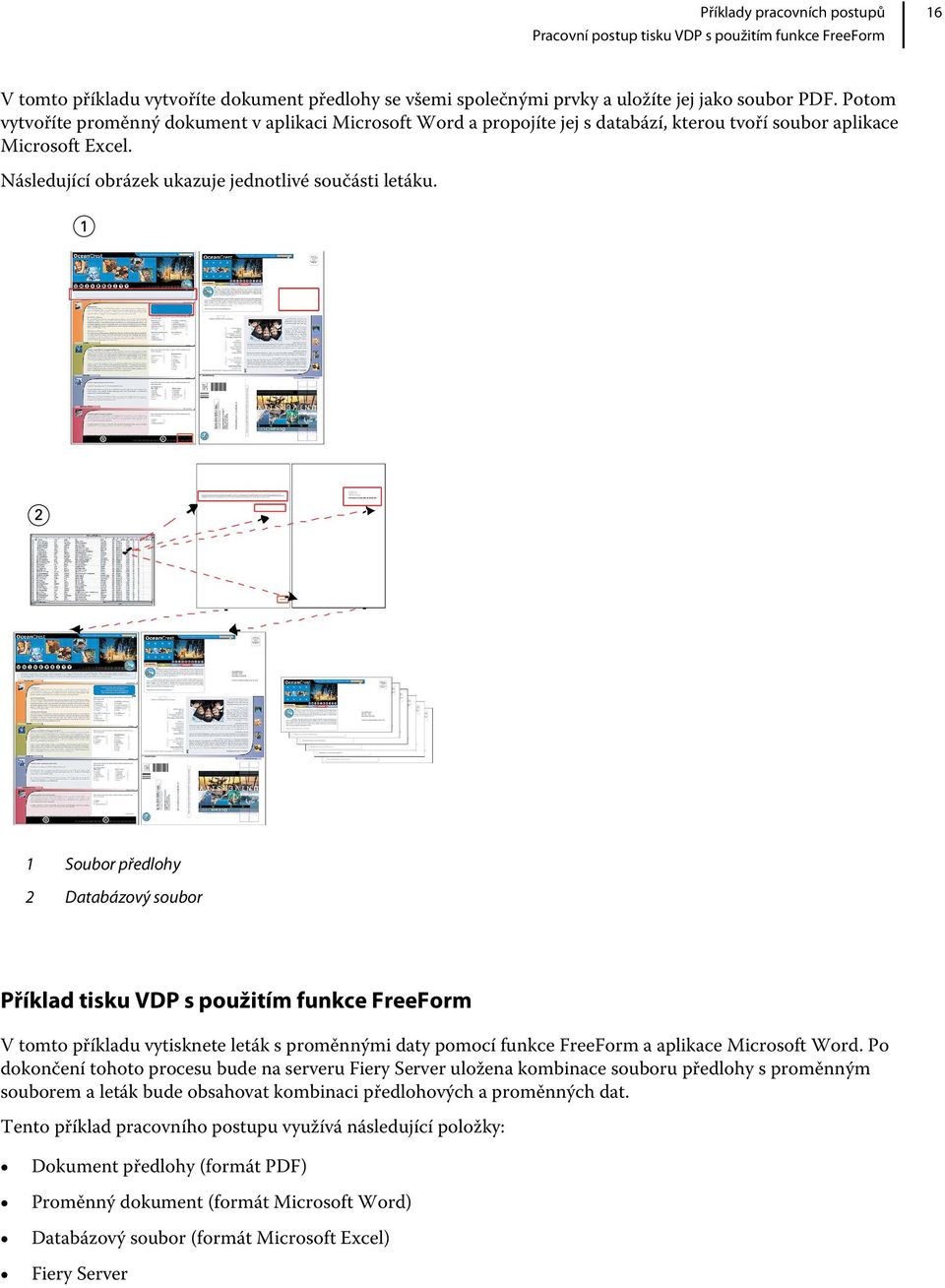 1 Soubor předlohy 2 Databázový soubor Příklad tisku VDP s použitím funkce FreeForm V tomto příkladu vytisknete leták s proměnnými daty pomocí funkce FreeForm a aplikace Microsoft Word.