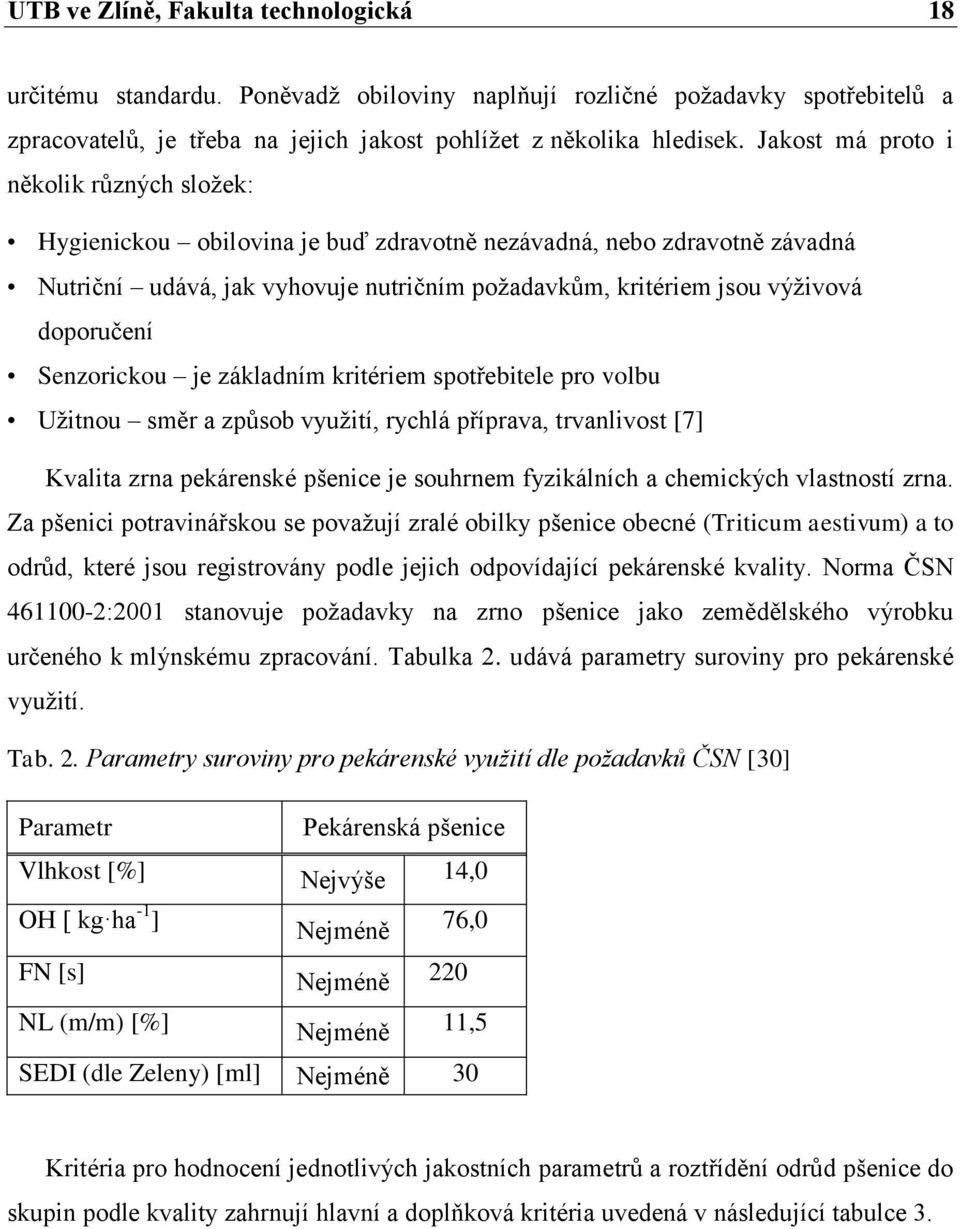 doporučení Senzorickou je základním kritériem spotřebitele pro volbu Uţitnou směr a způsob vyuţití, rychlá příprava, trvanlivost [7] Kvalita zrna pekárenské pšenice je souhrnem fyzikálních a