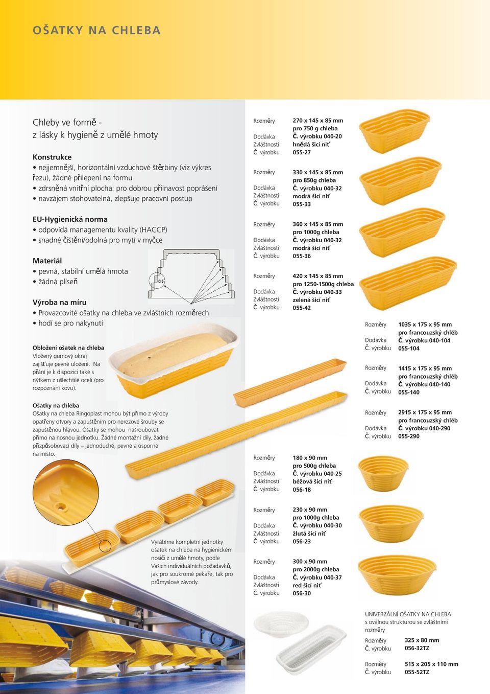 055-33 EU-Hygienická norma odpovídá managementu kvality (HACCP) snadné čištění/odolná pro mytí v myčce pevná, stabilní umělá hmota žádná plíseň Výroba na míru Provazcovité ošatky na chleba ve