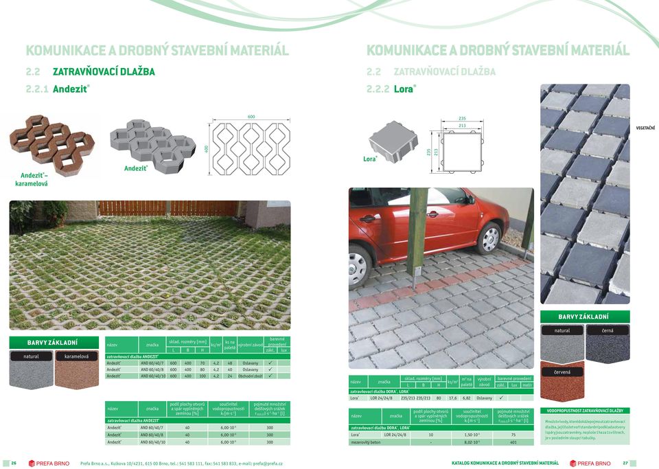 lux Andezit AND 60/40/7 600 70 4,2 48 Oslavany Andezit AND 60/40/8 600 80 4,2 40 Oslavany Andezit AND 60/40/10 600 100 4,2 24 Obchodní zboží podíl plochy otvorů a spár vyplněných zeminou [%]