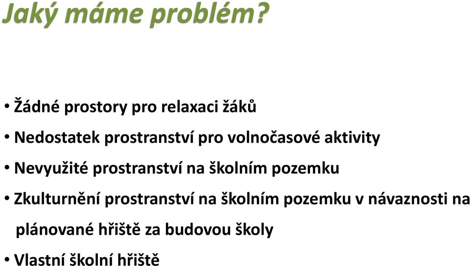 volnočasové aktivity Nevyužité prostranství na školním pozemku