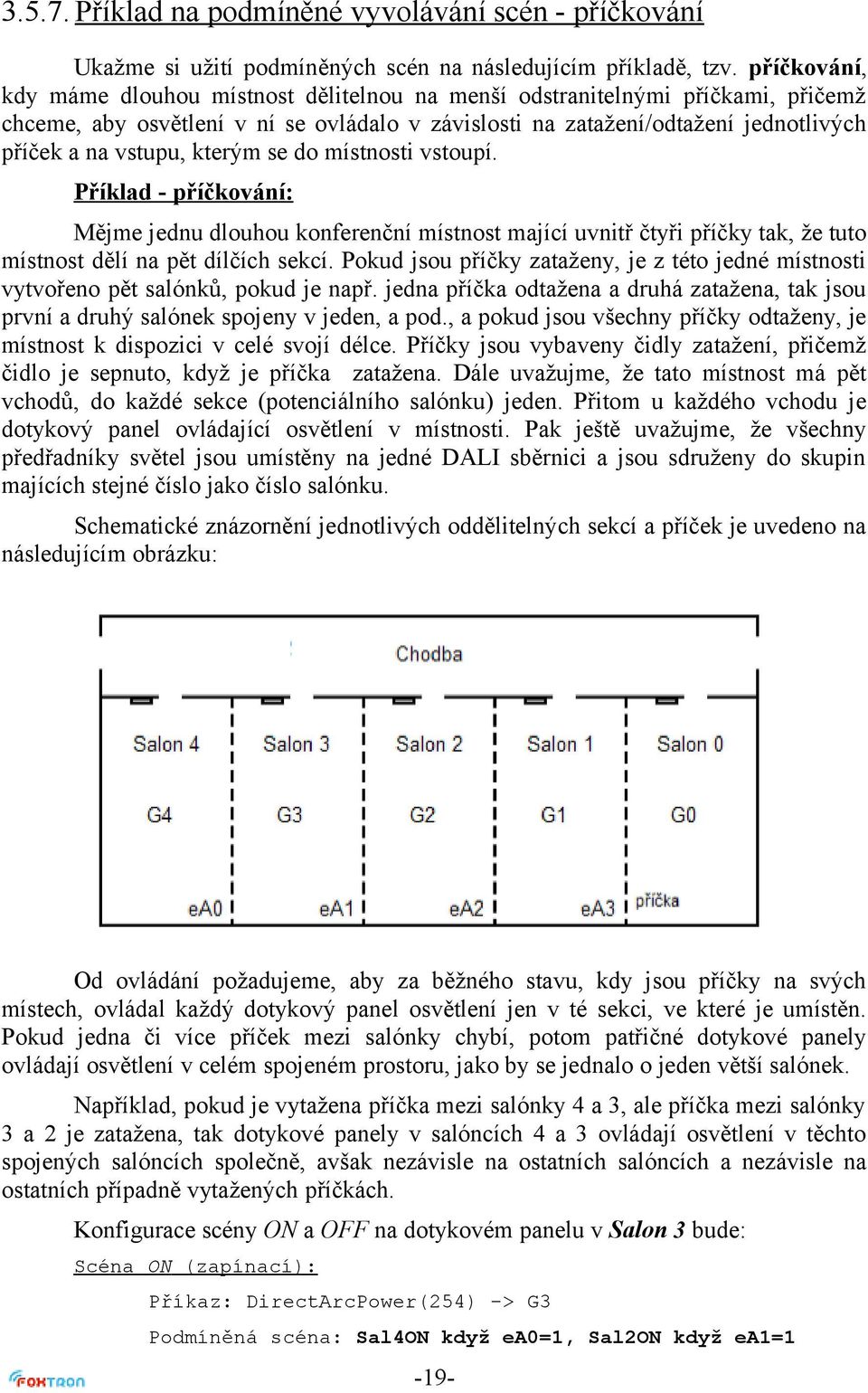 kterým se do místnosti vstoupí. Příklad - příčkování: Mějme jednu dlouhou konferenční místnost mající uvnitř čtyři příčky tak, že tuto místnost dělí na pět dílčích sekcí.