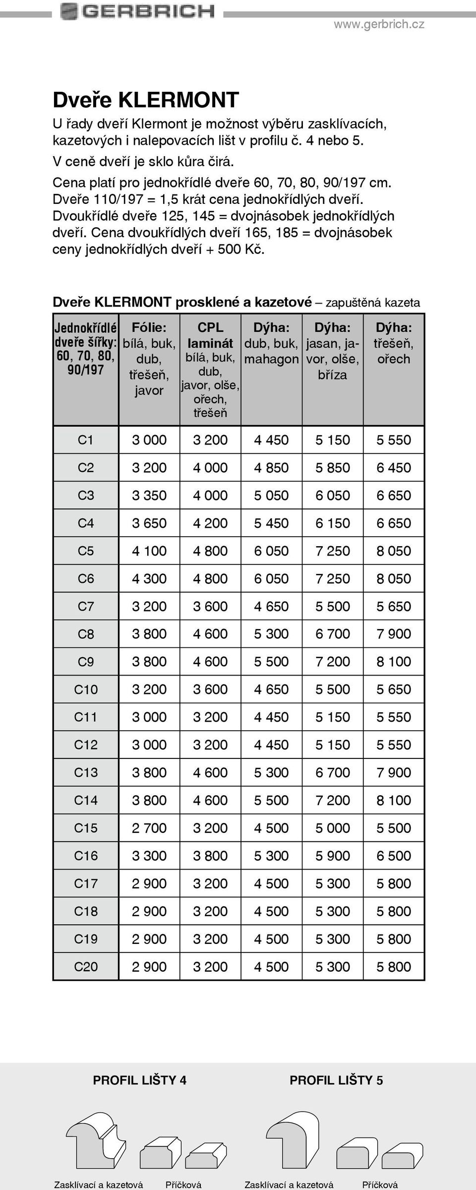 Cena dvoukøídlých dveøí 165, 185 = dvojnásobek ceny jednokøídlých dveøí + 500 Kè.