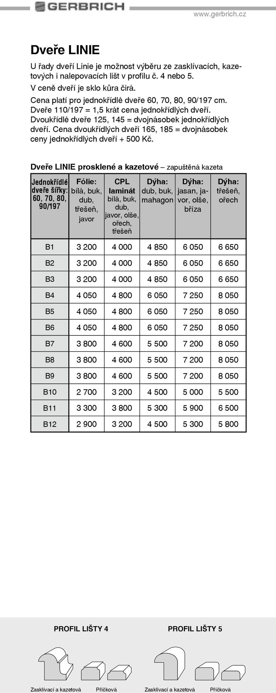 Cena dvoukøídlých dveøí 165, 185 = dvojnásobek ceny jednokøídlých dveøí + 500 Kè.