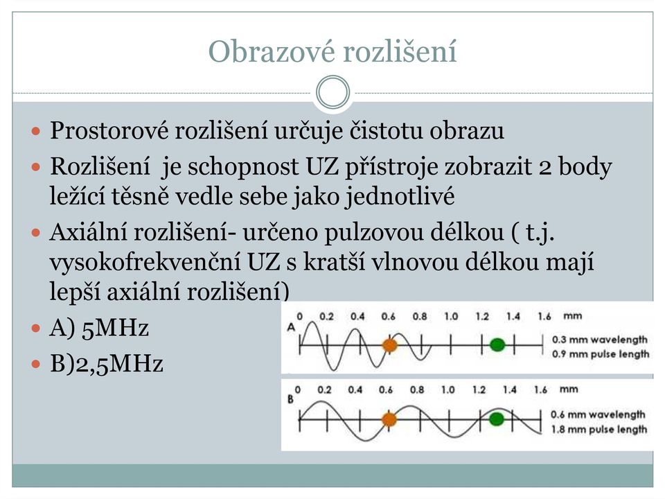 jednotlivé Axiální rozlišení-určeno pulzovou délkou ( t.j.