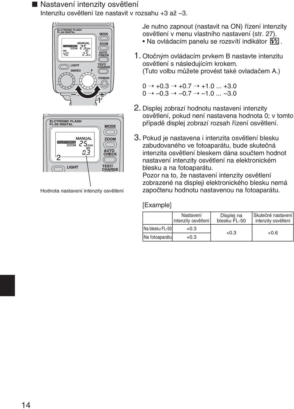 3 0.7 1.0... 3.0 2. Displej zobrazí hodnotu nastavení intenzity osvûtlení, pokud není nastavena hodnota 0; v tomto pfiípadû displej zobrazí rozsah fiízení osvûtlení.