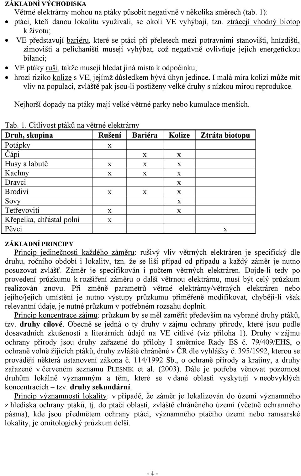 energetickou bilanci; VE ptáky ruší, takže musejí hledat jiná místa k odpočinku; hrozí riziko kolize s VE, jejímž důsledkem bývá úhyn jedince.