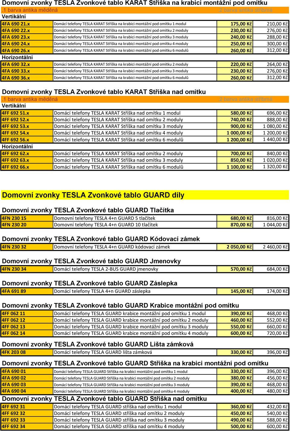 x Domácí telefony TESLA KARAT Stříška na krabici montážní pod omítku 3 moduly 240,00 Kč 288,00 Kč 4FA 690 24.