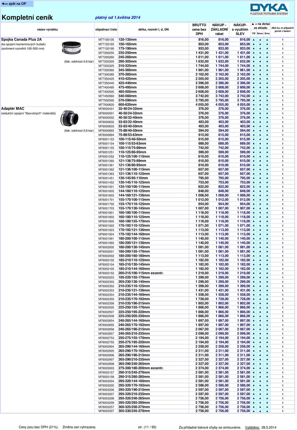 odolnost 0,6 bar) M77250305 290-305mm 632,00 632,00 632,00 M77250325 30-325mm 744,00 744,00 744,00 M77300360 345-360mm 96,00 96,00 96,00 M77300385 370-385mm 2 62,00 2 62,00 2 62,00 M77350425 40-425mm