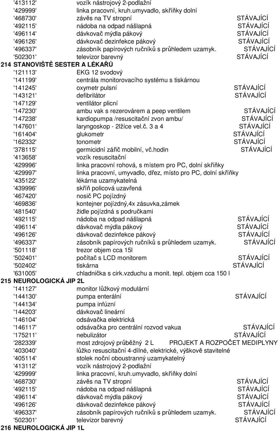 '147129' ventilátor plicní '147230' ambu vak s rezerovárem a peep ventilem STÁVAJÍCÍ '147238' kardiopumpa /resuscitačn