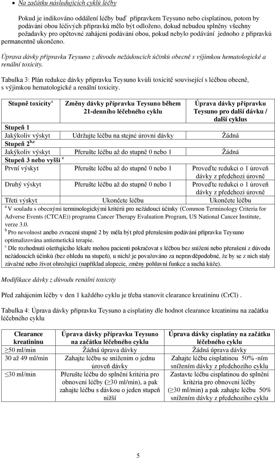 Úprava dávky přípravku Teysuno z důvodu nežádoucích účinků obecně s výjimkou hematologické a renální toxicity.