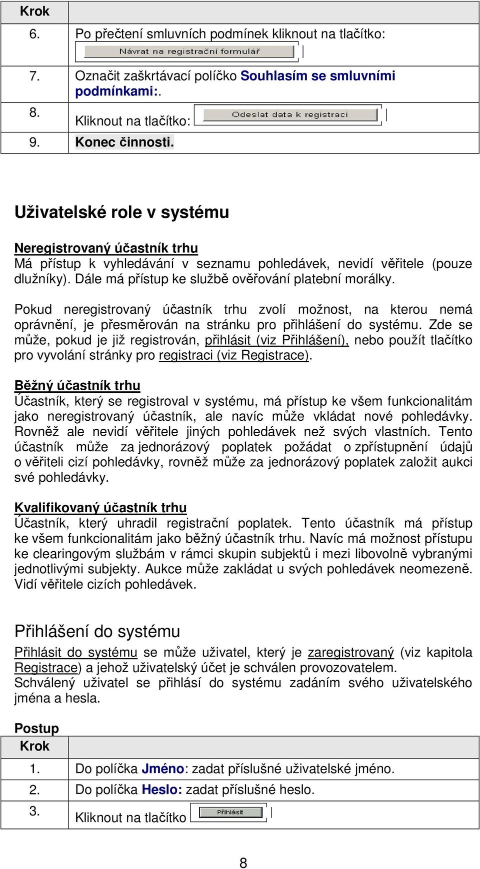 Pokud neregistrovaný účastník trhu zvolí možnost, na kterou nemá oprávnění, je přesměrován na stránku pro přihlášení do systému.