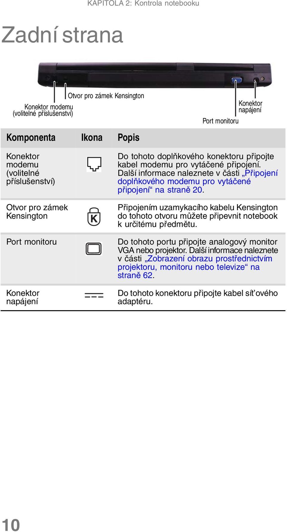 Další informace naleznete v části Připojení doplňkového modemu pro vytáčené připojení na straně 20.