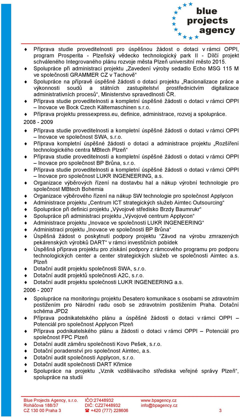 Spolupráce při administraci projektu Zavedení výroby sedadlo Echo MSG 115 M ve společnosti GRAMMER CZ v Tachově Spolupráce na přípravě úspěšné žádosti o dotaci projektu Racionalizace práce a