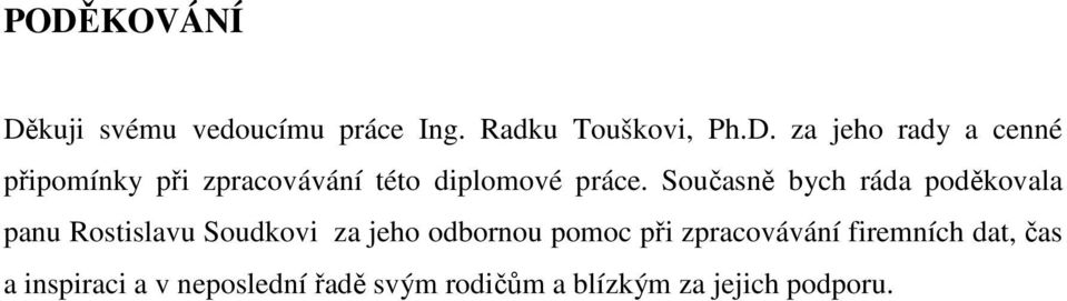 zpracovávání firemních dat, čas a inspiraci a v neposlední řadě svým rodičům a