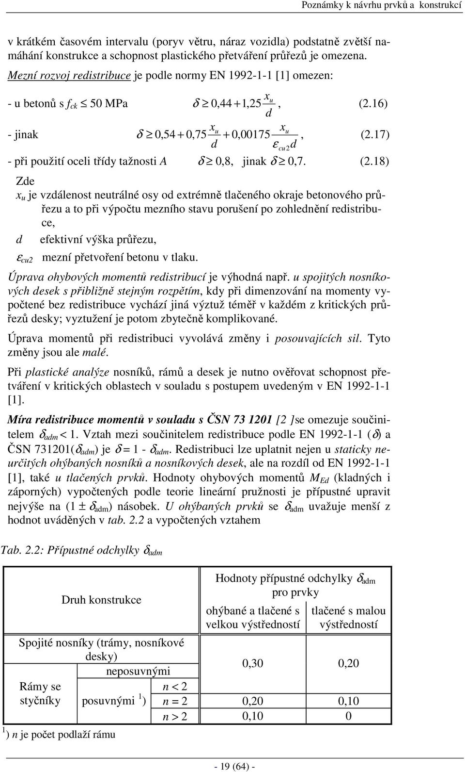 17) - při použití oceli třídy tažnosti A δ 0,8, jinak δ 0,7. (2.