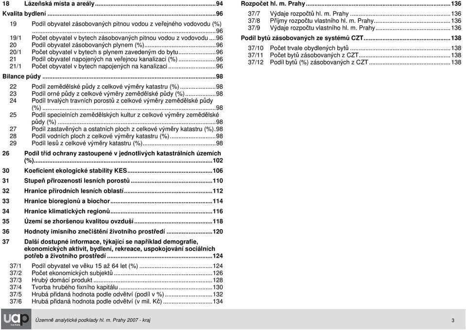 ..96 21/1 Počet obyvatel v bytech napojených na kanalizaci...96 Bilance půdy...98 22 Podíl zemědělské půdy z celkové výměry katastru (%)...98 23 Podíl orné půdy z celkové výměry zemědělské půdy (%).