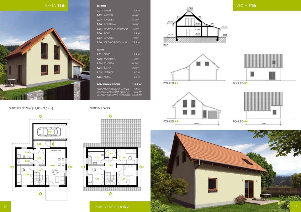 08 OBÝVACÍ POKOJ + KK 24,9 M 2 PATRO 1.01 POKOJ 11,4 M 2 1.02 KOUPELNA 7,2 M 2 1.03 CHODBA 6,5 M 2 1.04 ŠATNA 3,2 M 2 1.05 LOŽNICE 14,0 M 2 1.