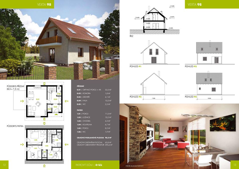 02 0.03 0.05 WC PATRO 2,3 M 2 1.01 POKOJ 11,0 M 2 1.02 LOŽNICE 15,2 M 2 1.03 CHODBA 4,3 M 2 PŮDORYS PATRA 1.04 KOUPELNA 1.