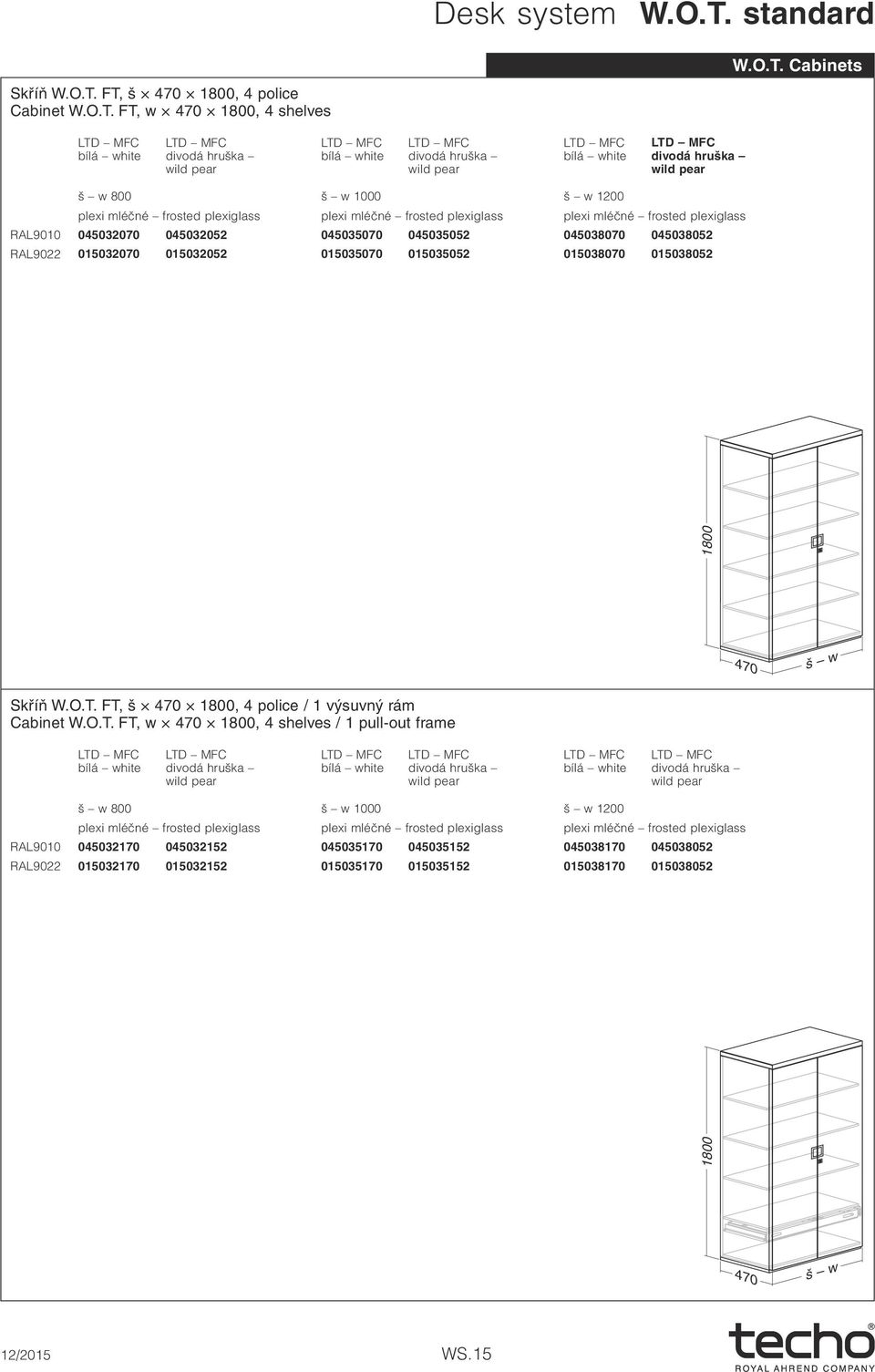 FT, š 1, 4 police Cabinet W.O.T. FT, w 1, 4 shelves W.O.T. Cabinets 1000 1200 RAL9010 045032070 045032052 045035070 045035052