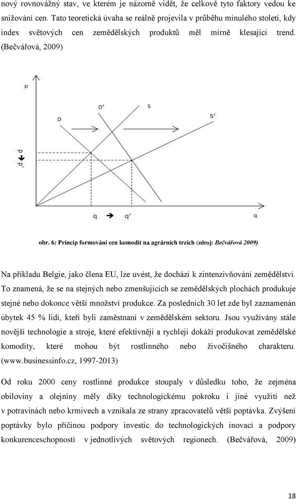 6: Princip formování cen komodit na agrárních trzích (zdroj: Bečvářová 2009) Na příkladu Belgie, jako člena EU, lze uvést, že dochází k zintenzivňování zemědělství.